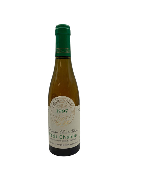 Flasche Petit Chablis Jean-Marc Brocard 1997 mit grüner Kapsel und klarem Etikett