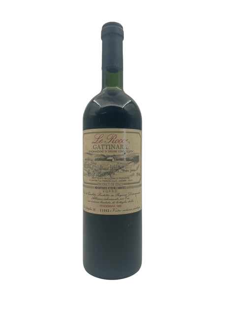 Flasche Rotwein Le Rocce Gattinara aus dem Jahr 1985