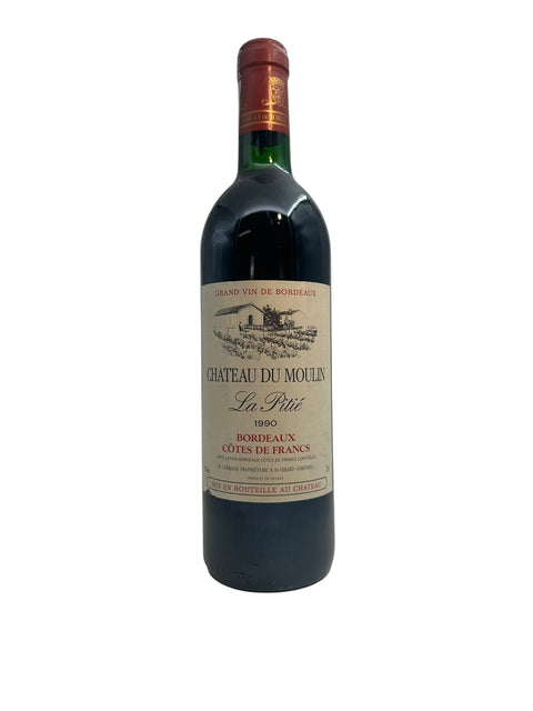Flasche La Pitié Bordeaux-Rotwein vom Chateau du Moulin 1990